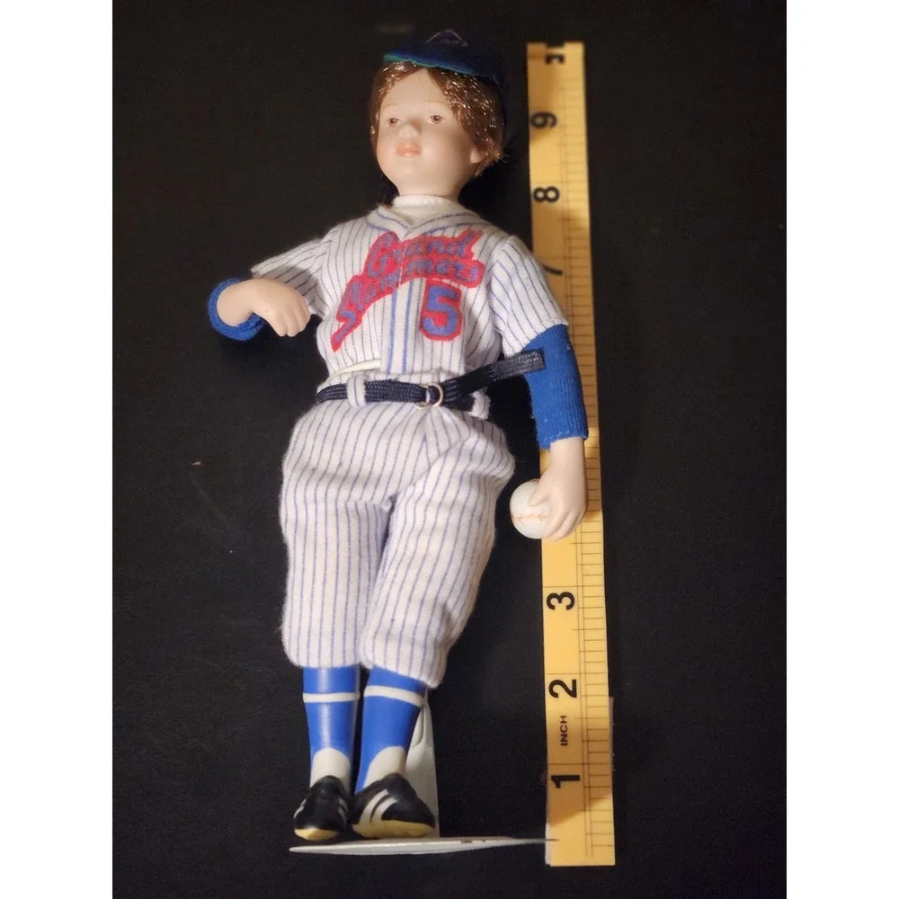 Vintage Porcelain Baseball Player Doll Grand Slammers #5 Blue White Pinstripe 9